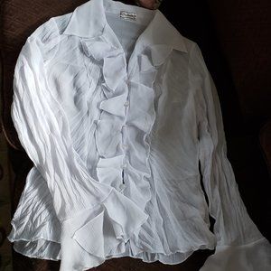 Vintage. White blouse with ruffles,bell sleeves.M.